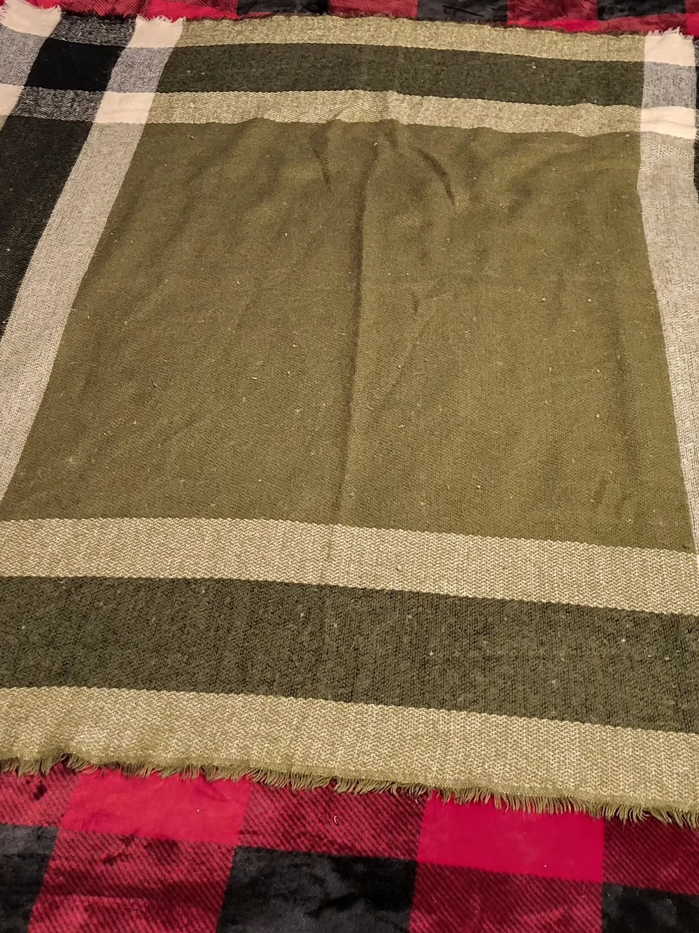Olive Green Woven Blanket Scarf